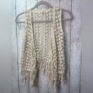 It's Our Time Ivory Crochet Vest with Fringe size XS